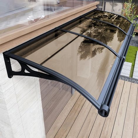 Auvent pour porte d'entrée, store de porte extérieur avec support en aluminium en plaque de polycarbonate, store de porte pour terrasse, balcon, véranda, protection UV contre la pluie et la neige, (1/5)