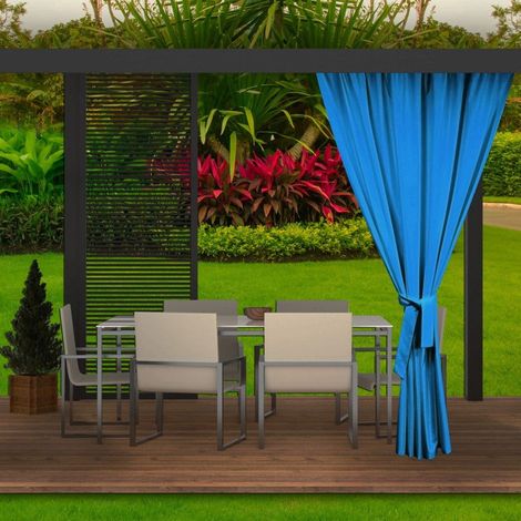 Rideaux D'extérieur 155x220cm Bleu Rideau pour Pergola Imperméable Rideau Exterieur pour Terrasse Rideau Pare-Soleil pour Balcon (1/3)