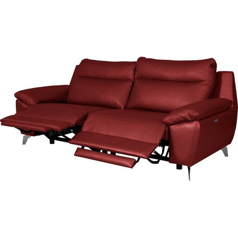 Canapé taille 2 places avec 2 relax en 100% tout cuir épais de luxe italien avec 2 relax électriques, PERINI, rouge foncé (1/5)