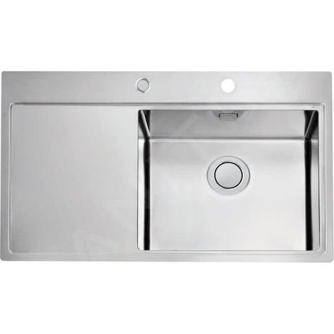 Alveus Pure Up - Évier 860x525 mm, avec commande du vidage, bac à droite, inox 1123792 (1/2)