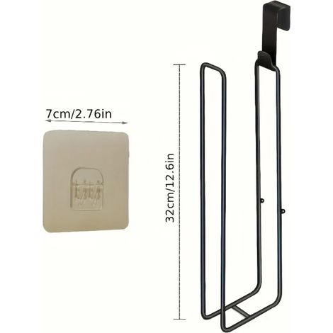 Porte-papier toilette autocollant en fer noir avec barre porte-serviettes, fixation murale sans perçage, étagère de rangement pour salle de bain (1/5)