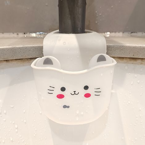 1 porte-éponge en silicone en forme de chat, avec trou d'évacuation, pour robinet de salle de bain et cuisine. Égouttoir à eau, rangement décoratif. (1/5)