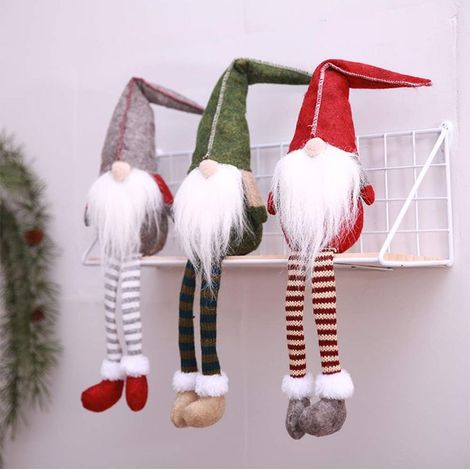 Figuras navideñas de peluche de 3 piezas, adornos navideños de gnomos de peluche suecos, gnomo Tomte hecho a mano, figura de elfo de Papá Noel escandinavo con piernas largas para decoración del hogar, (1/5)