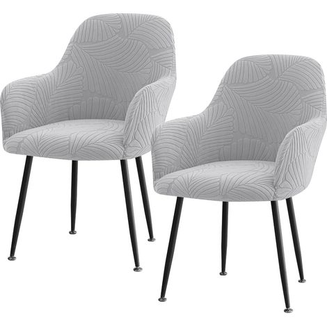 Lot de 2 housses de chaise extensibles avec accoudoirs - Universelles, amovibles et lavables - Pour chaise de bureau, d'ordinateur, chaise pivotante - Avec accoudoirs (gris clair) (1/5)