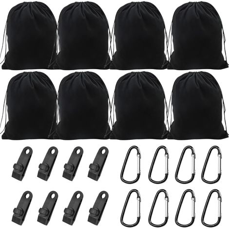 Lot de 8 Sac de Lestage Portables à Remplir, Sac Lesté avec Mousquetons et Clips, Sac de Sable Photographique, Sacs de Poids Anti-Vent pour Tonnelle Rideaux Extérieurs Tente et Nappe (1/5)