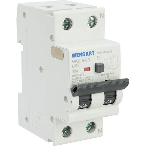 Disjoncteur Différentiel Type A - 1P+N 30mA - B63A - AC 230V - Pouvoir de Coupure 6kA - Protection Haute Sensibilité pour Cuisine, Induction et Lave-linge - Conforme NF - WGL8-80 (1/5)