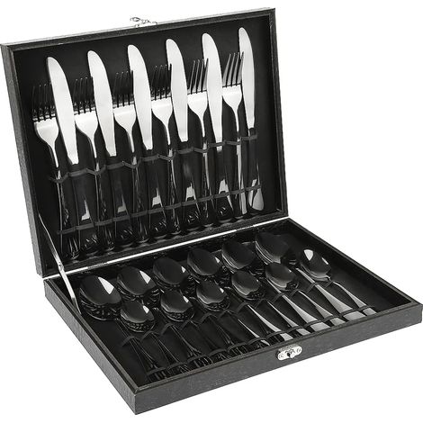 Coffret de couverts 24 pièces en acier inoxydable pour 6 personnes, coffret cadeau (1/5)