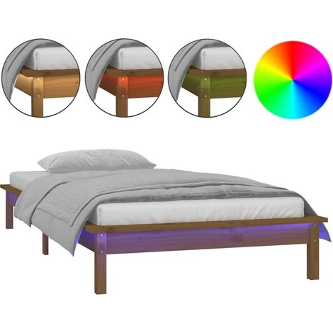 Maison Exclusive - Massivholzbett mit LED-Beleuchtung Honigbraun