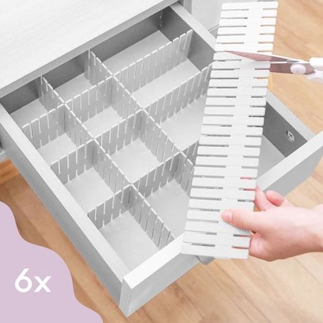 6 pièces - Séparateurs de tiroirs - Organisateurs de tiroirs pour vêtements, cuisine et salle de bain - Compartiments de rangement - Blanc (1/5)