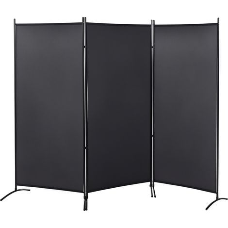 Paravent 3 panneaux dim. 2,53L x 0,5l x 1,82H m Store latéral Brise-Vue paravent sur Pied séparateur métal Polyester (1/5)
