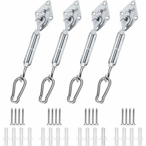 Kit de Fixation Voile d\'ombrage, Kit de Fixation pour Voile de Jardin pour Voile D\'ombrage en Acier Inoxydable 304 pour Triangle Carr Rectangle et Triangulaires (44 pices) (1/4)