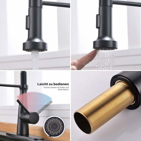 Noir Robinet de cuisine avec douchette pivotant à 360° pour cuisine gastronomique, mitigeur monocommande pour évier de cuisine (1/5)