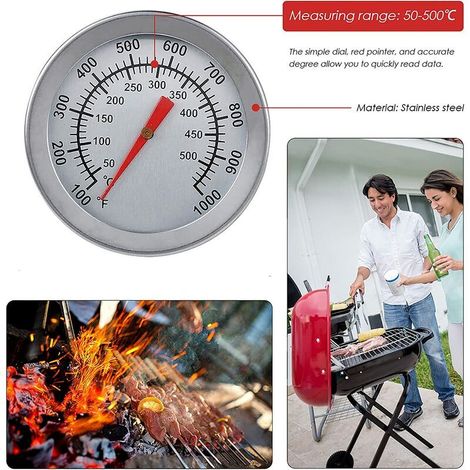Thermomètre pour Barbecue, Thermomètre de Four en Acier Inoxydable Max 500°C/1000°F Affichage analogique Thermomètre pour Four, Four à Pizza, Four à Bois (1/4)
