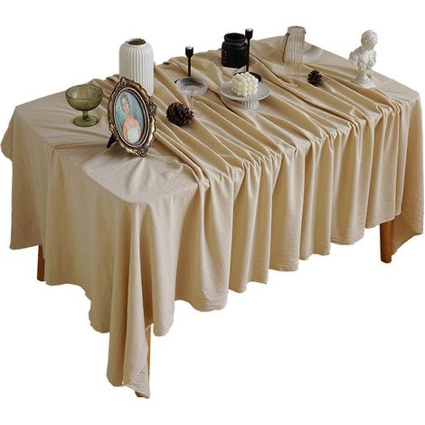 Nappe rectangulaire en lin et coton texturé, style vintage, résistante aux taches, idéale pour les repas champêtres et les fêtes, kaki foncé (1/5)