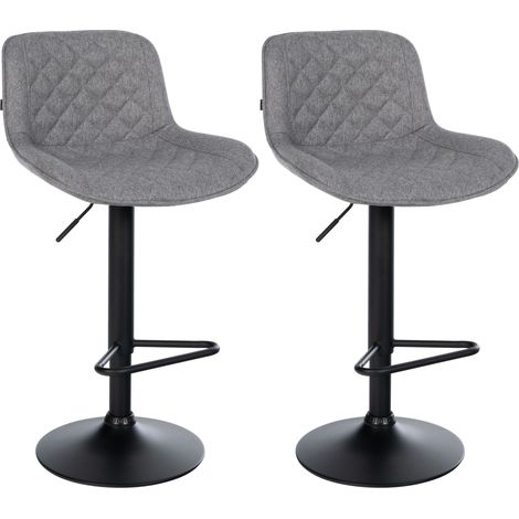 Set di 2 sgabelli da bar con poggiapiedi altezza regolabile in tessuto grigio scuro con cuciture a rombi e struttura in metallo nero 100006159
