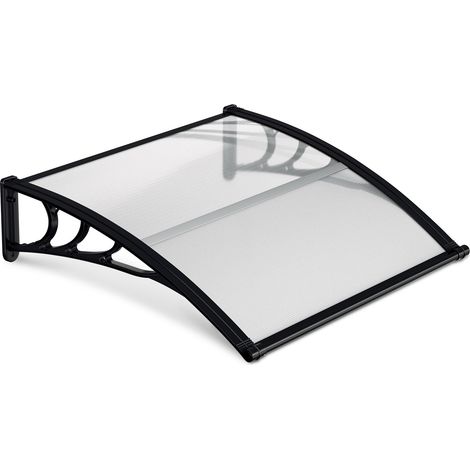 Randaco Toldo para puerta exterior 120 x 100 cm, policarbonato 5 mm, canalón de desagüe, soportes ABS negros, cubierta transparente (1/5)