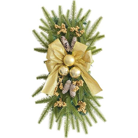Künstliche Weihnachtsdekoration mit integrierter Beleuchtung für Treppen, Haustüren, Wände oder Fenster, goldfarben, für den Innen- und Außenbereich. (1/2)