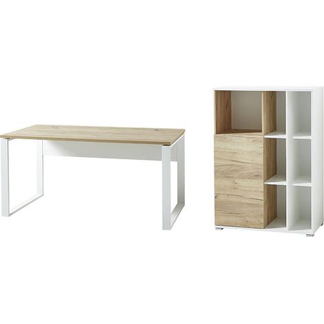2-tlg. Büromöbel Kombi in Navarra Eiche Nb. und weiß Aktenschrank mit Schiebetür GENT-01 BxHxT: 258x120x79cm (1/5)