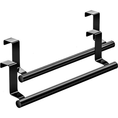 2 piezas, Negro, 23 cm, Toallero de puerta de acero inoxidable, Toallero sin tope, Estante para baño/cocina, Estante de almacenamiento (1/5)