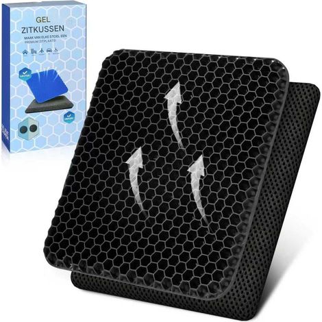 Coussin de siège en gel - Coussin de siège orthopédique - Très grande taille / Structure nervurée innovante - 1 pièce - Noir - Convient aux bureaux, voitures et fauteuils roulants (1/5)