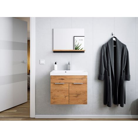 Badmöbel-Set Slimline Vega 2tlg mit Spiegel SoftClose Oak / grafit matt (1/5)