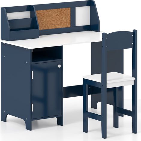 Conjunto de escritorio y silla para niños con almacenamiento, azul