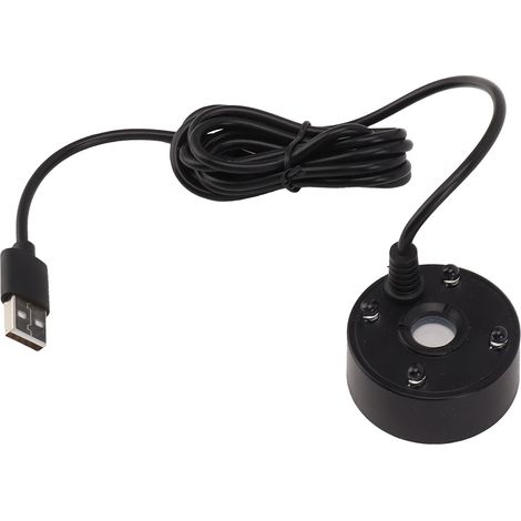 Fuente de agua con nebulizador USB, luces LED de colores de 5 V y atomizador ultrasónico para estanques, jardines de rocas, acuarios y fregaderos (negra). (1/5)