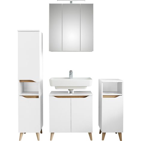 Badezimmer Möbel Set mit Füßen in QUEIMADOS-66 in Weiß Glanz mit Weiß Hochglanz, B/H/T ca. 125/200/33 cm (1/5)