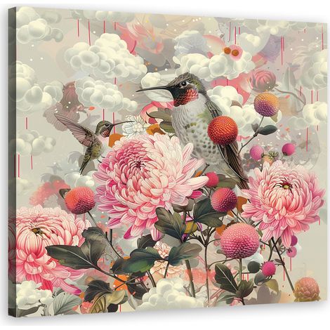 Tableau déco Animaux Fleurs Oiseaux 40x40 (1/4)