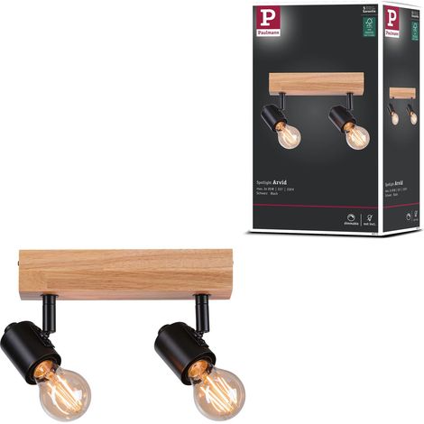 projecteur Arvid 2 flammes max. 2x20 watts plafonnier noir/bois spot métal E27 (1/5)