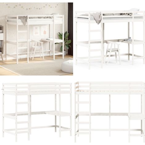 Hochbett mit Schreibtisch Weiß 90x200 cm Massivholz Kiefer - Hochbett - Jugendzimmer - Schreibtischbett - Kinderbett - Kiefernholz - Home & Living