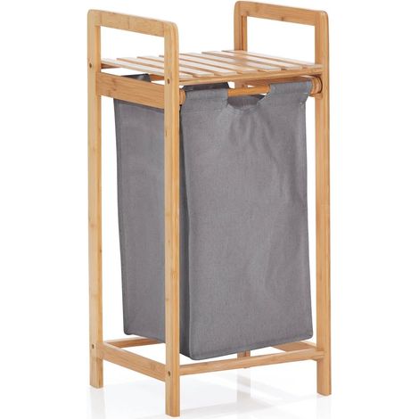 Panier à linge en bambou avec sac à linge coulissant, matériau facile d'entretien, résistant à l'humidité et facile à nettoyer, 73 x 33 x 33 cm (H x l x L) (1/5)
