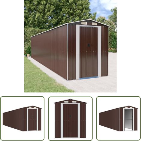 The Living Store Geräteschuppen Dunkelbraun 192x938x223 cm Verzinkter Stahl - Gartenschuppen - Gerätehaus - Werkzeuglager - Außenaufbewahrung - Gartenorganisation (1/5)