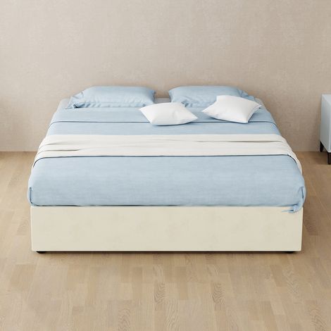Lit rembourré - matelas 140x200 cm - éclairage LED - métal et tissu - mobilier de chambre - design contemporain - pratique - beige (1/5)