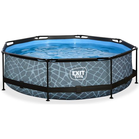Piscine hors sol ronde 300x76cm – Finition imitation pierre – Avec pompe filtrante – Stabilité renforcée en acier thermolaqué – Smoby