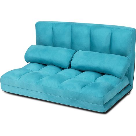 Divano letto pieghevole in 6 posizioni e rivestimento delicato sulla pelle, Divano da terra regolabile Blu (1/3)