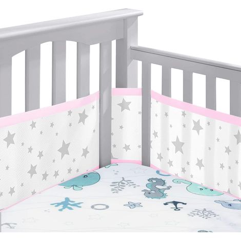 Tour de lit Bébé Cabane, Tours de Lit en Maille Respirant, Contour de Lit Bébé Respirant, Doublure en Maille 4 Côtés, Contour de Lit pour Bébé avec Circulation de l'air Doublure en Maille (1/5)
