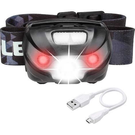 Luz cabeza XPE 3W recargable USB. 3 Luz frontales + 2 rojas (1/5)