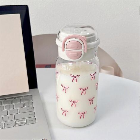 Gourde mignonne avec paille, portable, en plastique, avec couvercle pliable, idéale pour les enfants. (1/5)