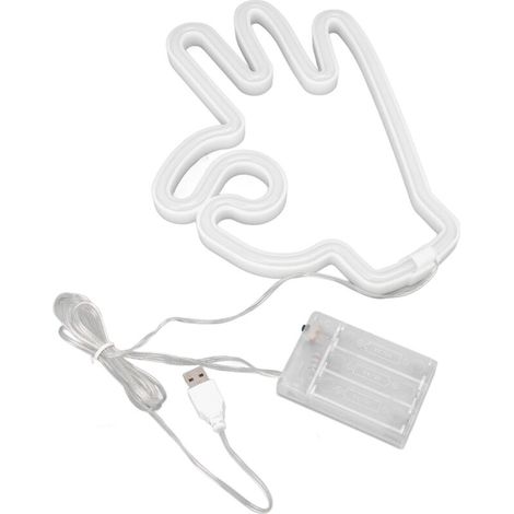 Enseigne Neon LED en PVC 'OK' avec mains - lumière chaude USB/piles AA (1/5)