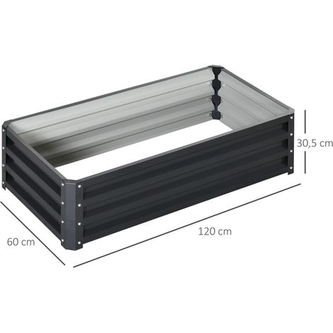 Carré potager de jardin rectangulaire tôle d'acier ondulée 120 x 60 x 30,5 cm gris (1/4)