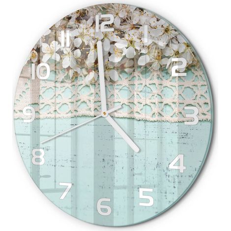 Horloge Murale Ronde Originale en Verre Silencieuse Design Moderne Salon Fleurs de cerisier fi 30 cm (1/5)