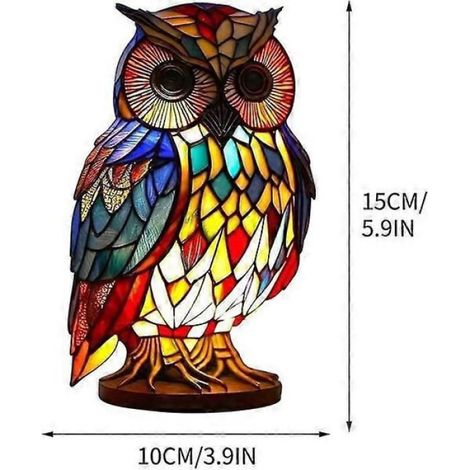 Lampe De Table - Vitraux Animal - En Résine Et Verre Peint - Pour Chambre Salon Bureau - 1 Pièce (1/4)