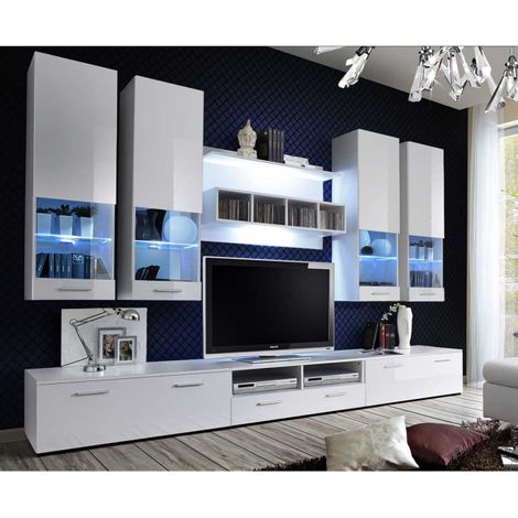Meuble TV Mural Design "Dorade" 300cm Blanc (1/5)