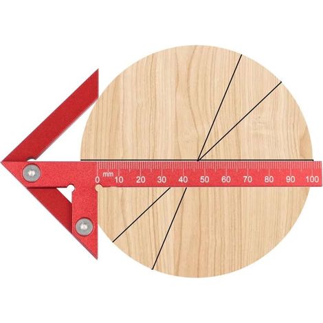 Règle de centrage en alliage d'aluminium, positionnement à 45/90 degrés, angle droit et ligne médiane, règle multifonctionnelle de mesure métrique de haute précision avec flèche, rouge