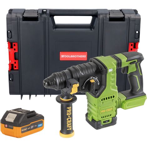 Procraft PHA30bb Trapano a percussione a batteria 20 V 2,8 J SDS plus Brushless + 1x batteria 4,0 Ah + valigetta portautensili RHINO - senza caricabatteria (1/5)