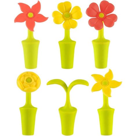 Bouchons pour bouteilles de vin - Capsules en silicone - Diamètre 1,6 cm - Remplacement pour bouchons en liège - Lot de 6 jolis motifs floraux colorés-AquaForge (1/5)
