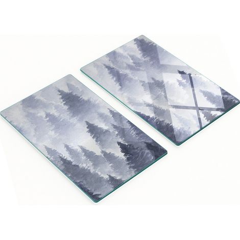 Tablas de servir de cristal para cocina con estampado de bosque brumoso, 2 x 30 x 52 cm.