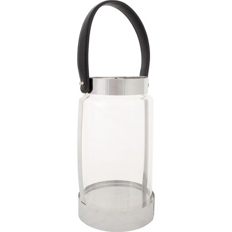 Farol de acero inoxidable y cristal plateado 12,5x12,5x23 (1/5)