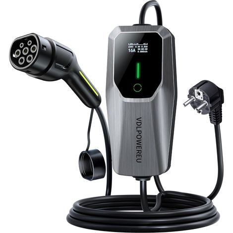 Chargeur Voiture Electrique,3.6KW/5M EV Chargeur Type 2, Écran Tactile LED, Cable Recharge Véhicule Electrique 6-16A avec EU Schuko Prise, Borne de Recharge Monophasé IP65 (1/5)